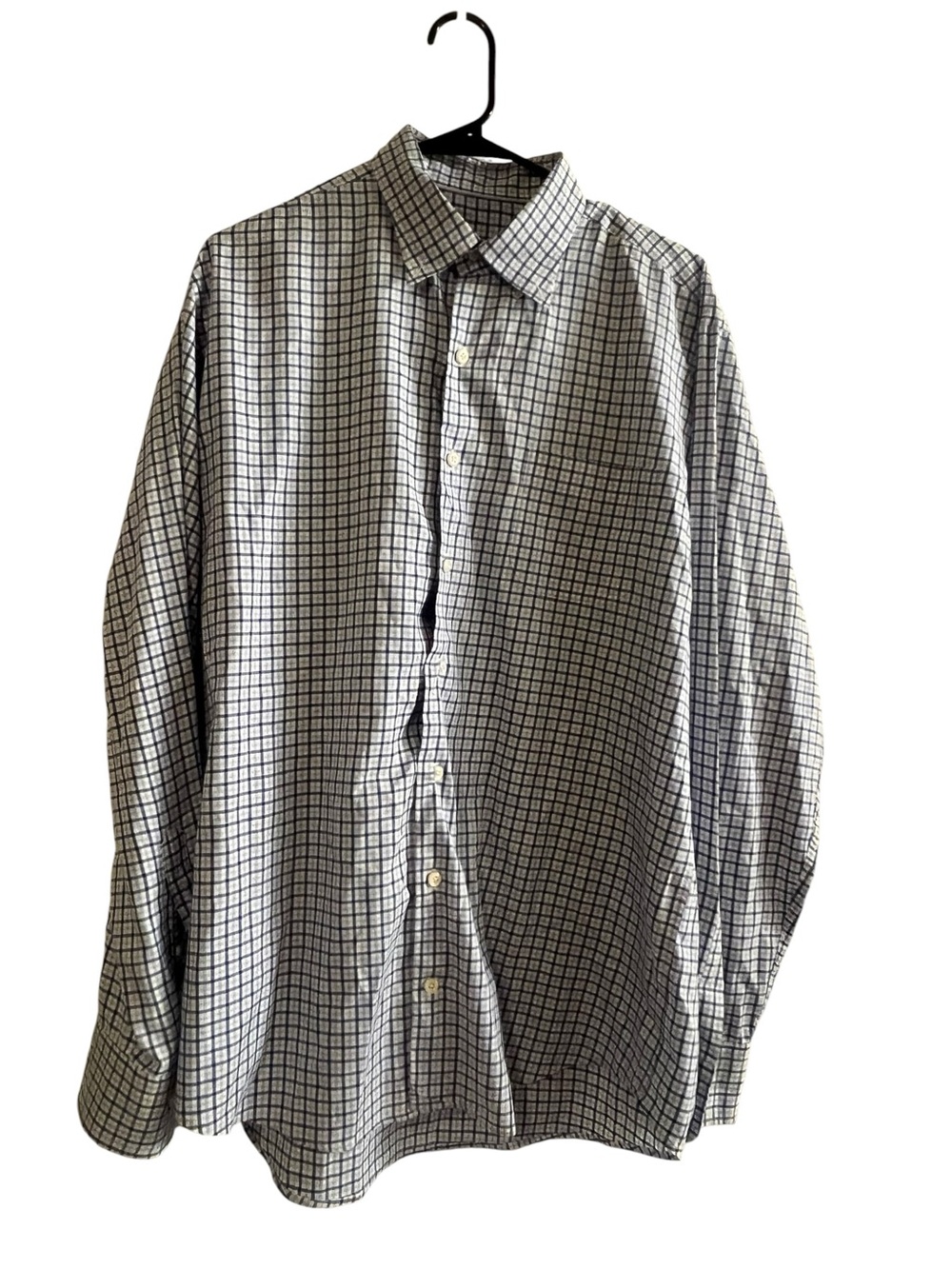 Peter Millar Navy, Blue and White Checked Dress Shirt - Size Large